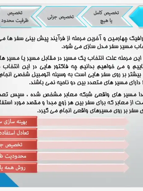 پاورپوینت تخصصی بررسی روش‌های تخصیص ترافیک و تخصیص تعادلی در حمل و نقل شهری