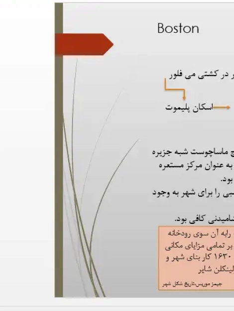 تحلیل هندسه شهری، نقشه‌های تاریخی و ساختار توسعه کالبدی شهر بوستون در پاورپوینت تاریخ شهرسازی